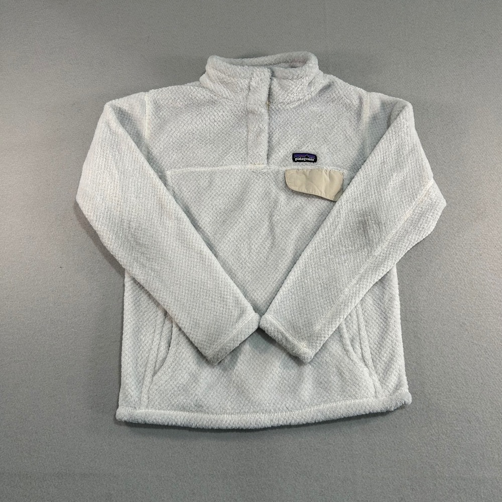 Patagonia Re-Tool Snap-T Pullover Kids Size M 10 White Grey Polartec Fleece